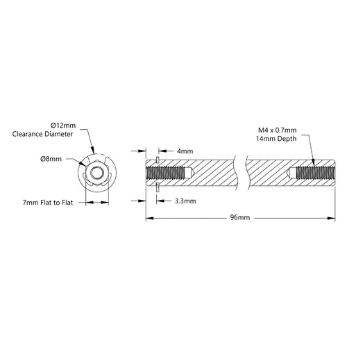 8mm REX™ Shaft w/ E-Clip (Stainless Steel, 96mm Length)