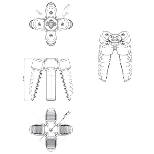 Four Finger Centric Softgripper w/ 15 Degree Cone Angle