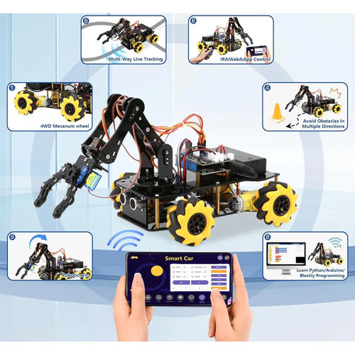 ACEBOTT 5DOF Smart Robot Arm Car Kit, Compatible w/ Arduino/Python/Blockly