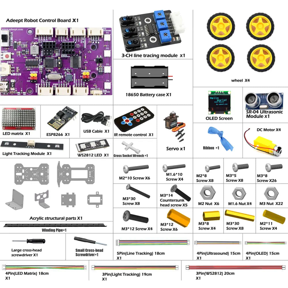 Adeept 4WD Smart Car Kit (Compatible w/ Arduino IDE)