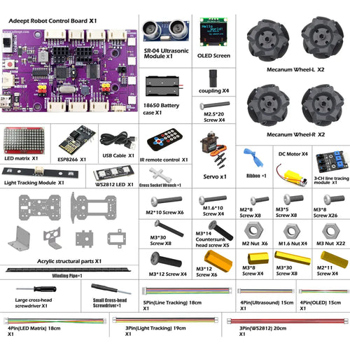 Adeept Mecanum Wheel Smart Car Kit (Compatible w/ Arduino IDE)