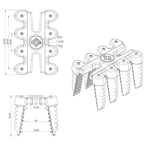 Eight Finger Parallel Softgripper w/ 10 Degree Cone Angle