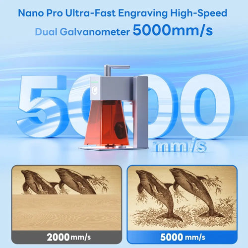 LONGER Nano Pro 12W Smart Laser Engraver, Two Diode Lasers with FAC, 5000mm/s Ultra-Fast Speed, 0.02mm Precision with Field Lens, LightBurn &amp; LaserGRBL, LaserBurn APP Operation, 10mm Wood Cutting, 100*100mm