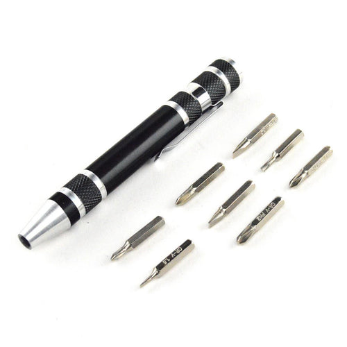 Black 8 in1 Precision Pocket Pen Screwdriver