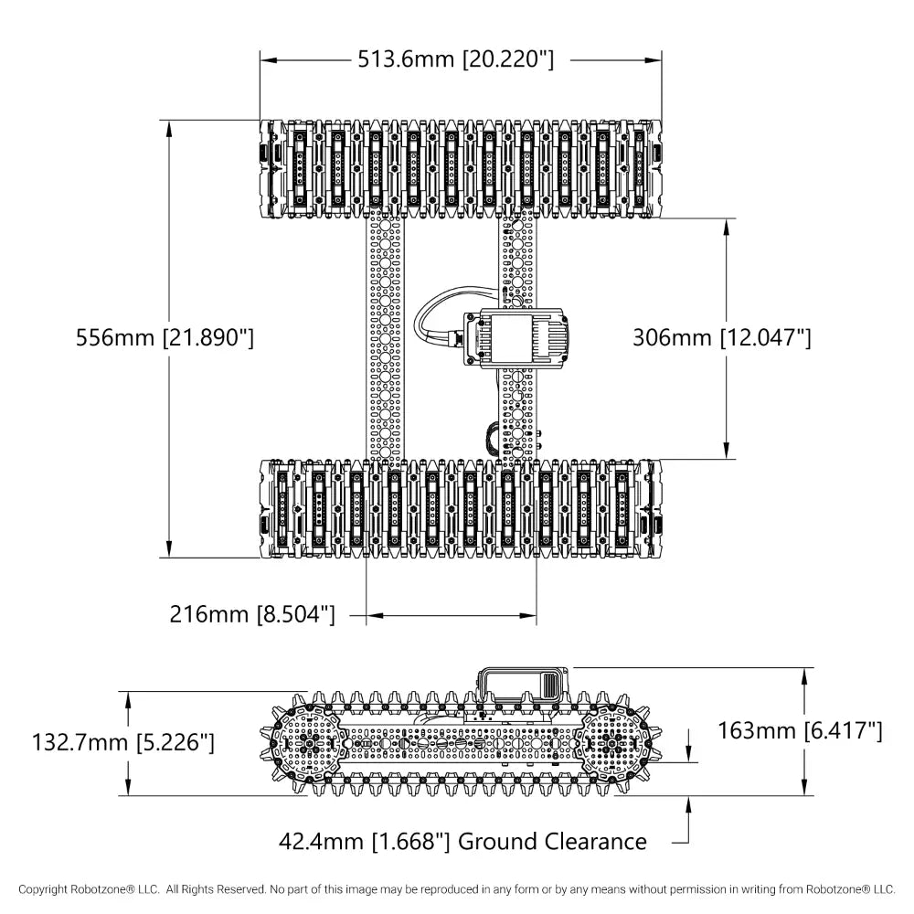 Bravo RC Tank Track Chassis (Grouser Paddles, 25lb Payload, 4Mph)