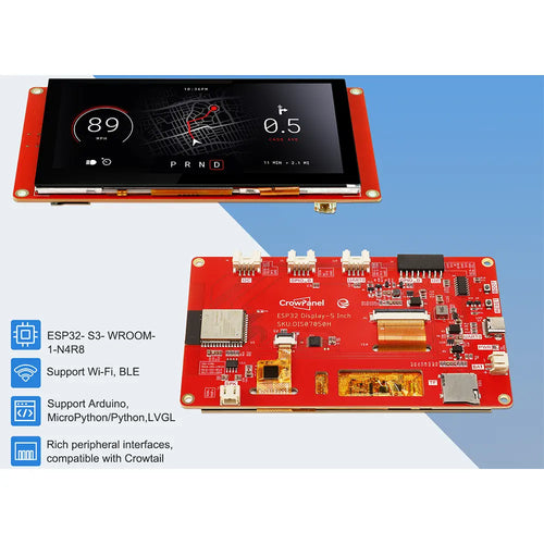 Elecrow CrowPanel 5-inch HMI ESP32 Display 800x480 RGB TFT LCD ...