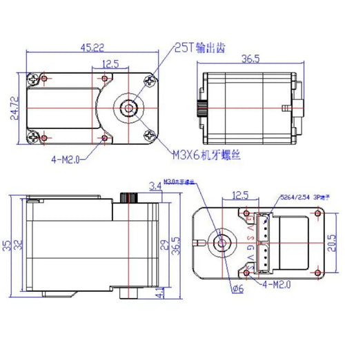 FeeTech 12V 50kg.cm Coreless Motor Double Shaft Constant Force