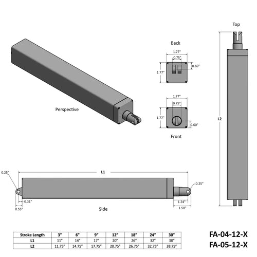 Firgelli 30-Inch Stroke 150lb Force Tubular Actuator