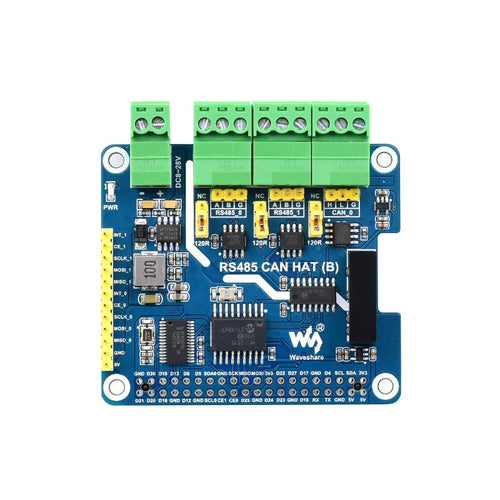 Waveshare Isolated RS485 CAN HAT B for Raspberry Pi, 2Ch RS485 & 1Ch CAN