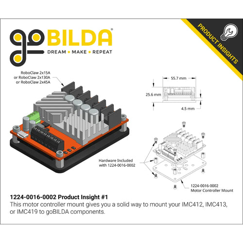 Motor Controller Mount for Basic Micro RoboClaw 2x15A, 2x30A, 2x45A