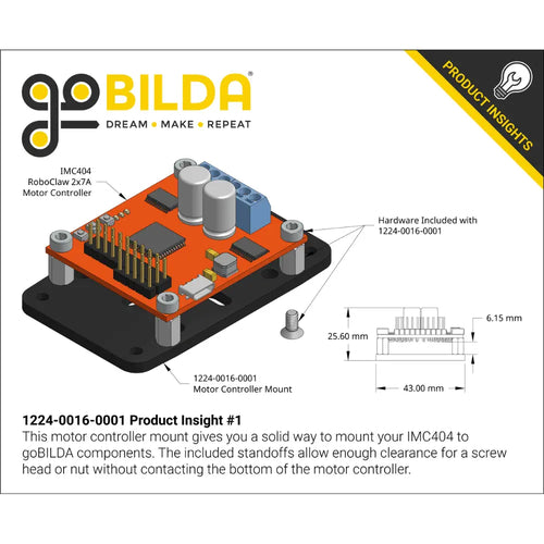 Motor Controller Mount for Basic Micro RoboClaw 2x7A