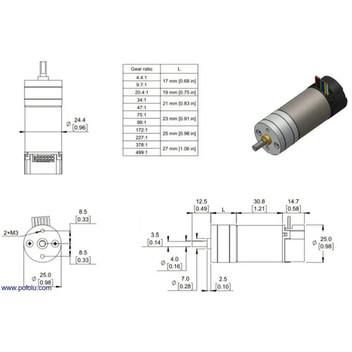 Pololu 12V, 20.4:1 Metal Gear Motor HP w/ 48 CPR Encoder