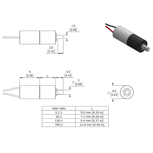 Pololu 26:1 Sub-Micro Plastic Planetary Gearmotor 6Dx16L mm