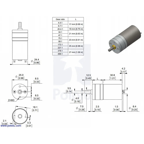 Pololu 499:1 Metal Gearmotor 25Dx58L mm LP 6V