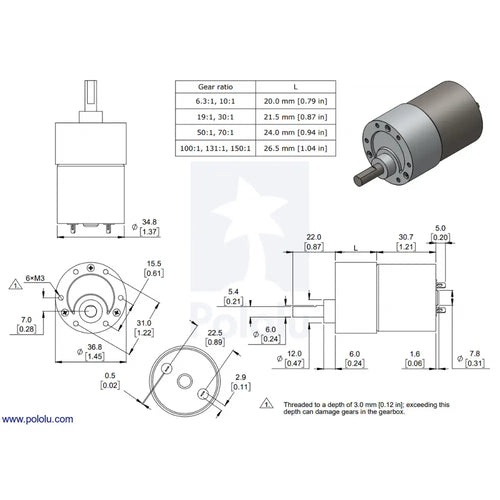 Pololu 70:1 Metal Gearmotor 37Dx54L mm 24V (Helical Pinion)