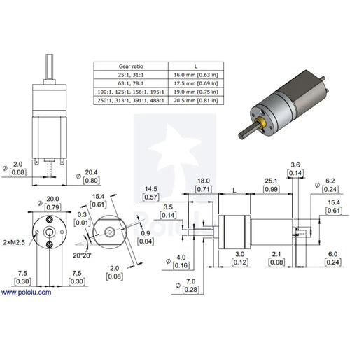 Pololu 78:1 Metal Gearmotor 20Dx43L mm 6V