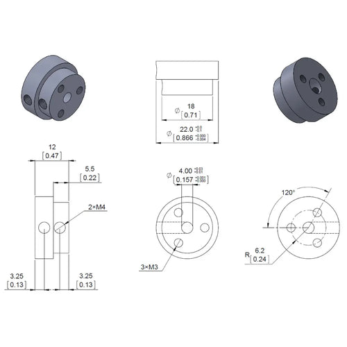 Pololu Aluminum Scooter Wheel Adapter for 4mm Shaft