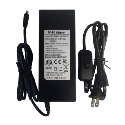 Power Supply 24V, 5A, On/Off Switch, 110-240V AC Input (US Plug)