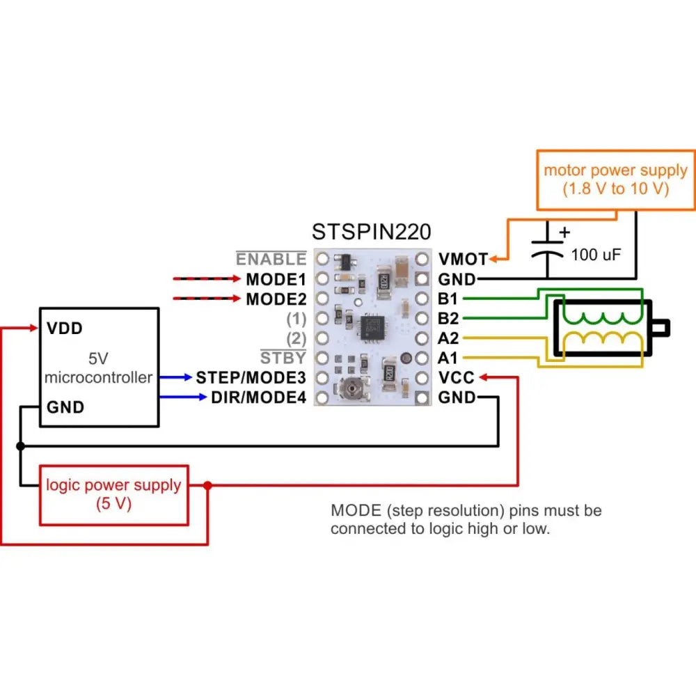 STSPIN220 Low-Voltage Stepper Motor Driver Carrier (Header Pins Soldered)