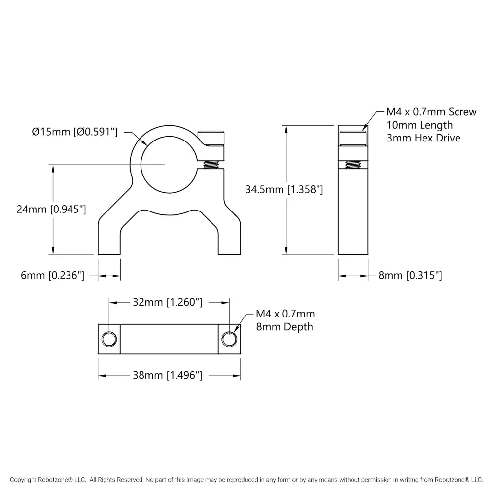 ServoCity 1400 Series 1-Side, 2-Post Clamping Mount (15mm Bore)