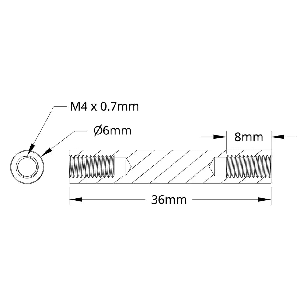 ServoCity 1501 Series M4 x 0.7mm Standoff 6mm OD, 36mm Length (4x)