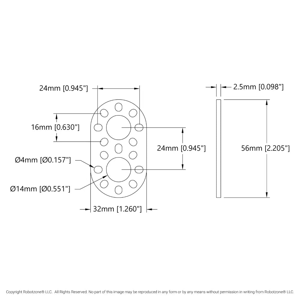 ServoCity 1105 Series Round-End Pattern Plate (2 Hole, 56mm Length)