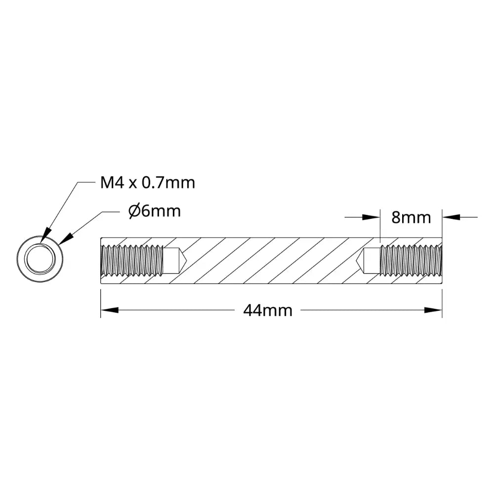 ServoCity 1501 Series M4 x 0.7mm Standoff (6mm OD, 44mm Length) - 4 Pack