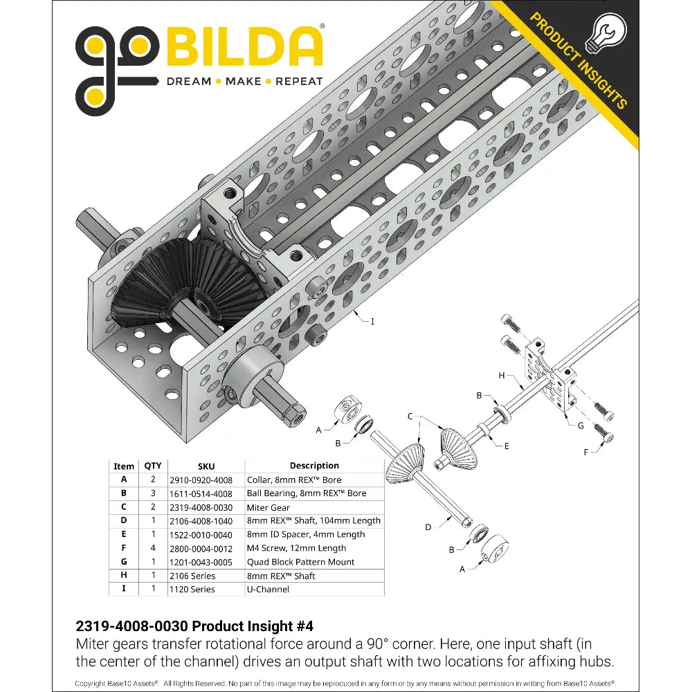 2319 Series MOD 1.25 Miter Gear (8mm REX™ Bore, 30 Tooth)