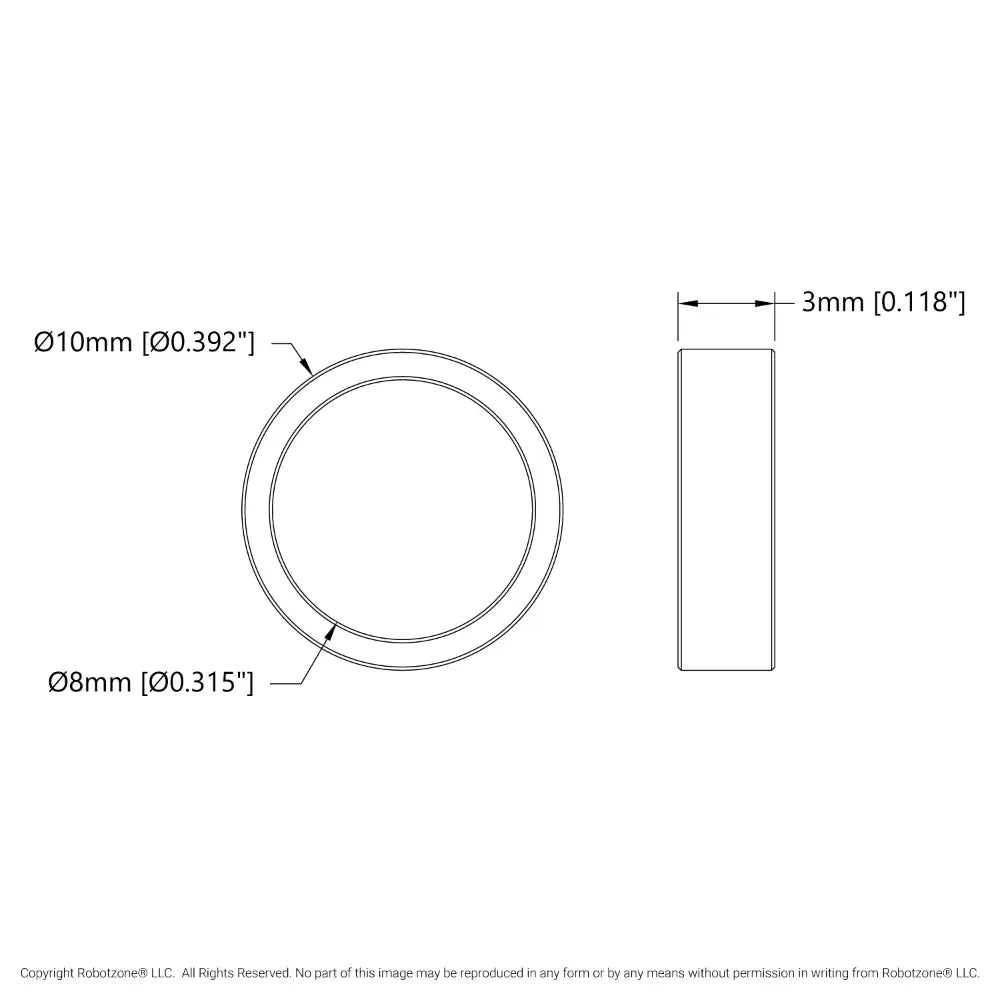ServoCity 1522 Series 8mm ID Spacer (10mm OD, 3mm Length) - 4 Pack