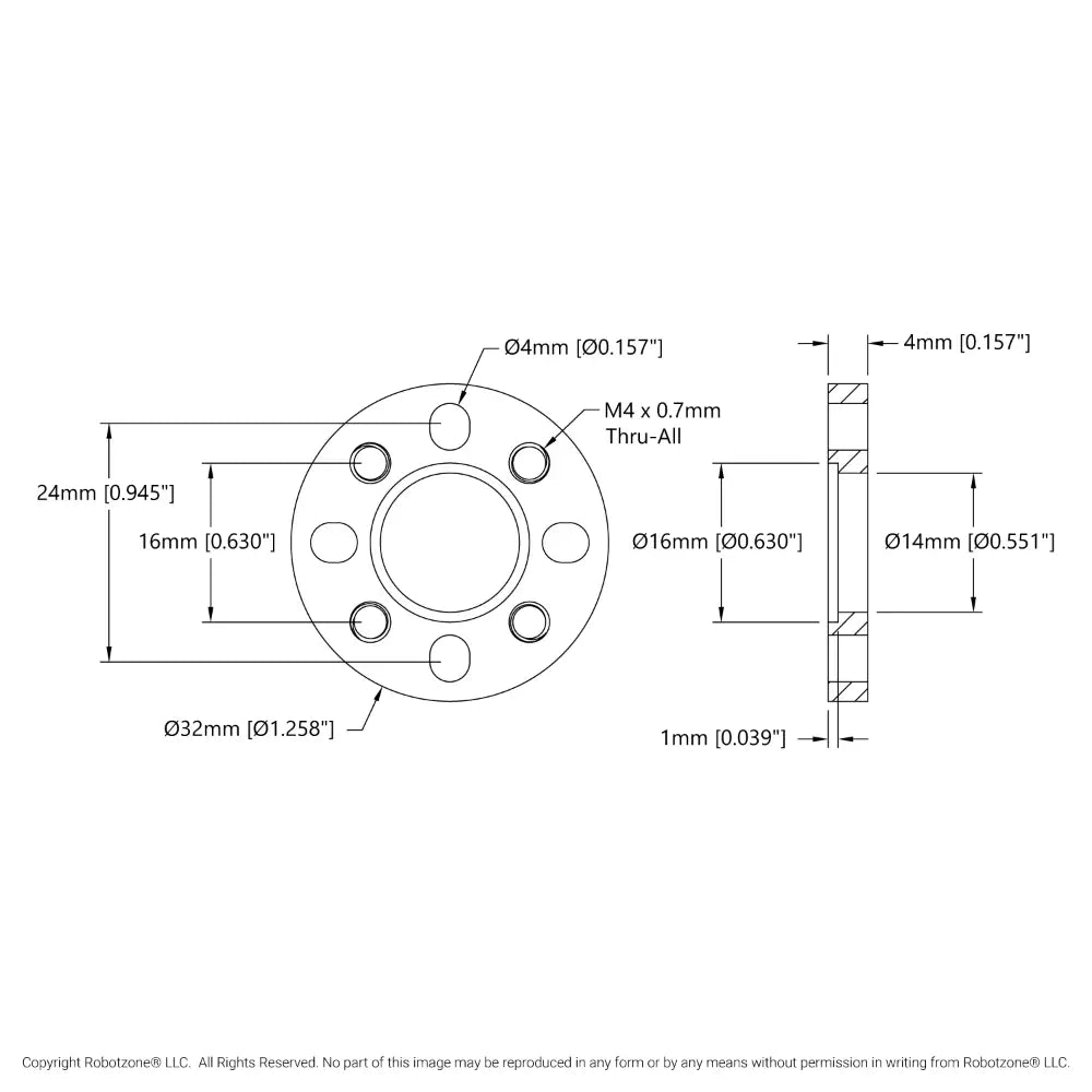 ServoCity 1504 Series 32mm OD Pattern Spacer (4mm Length)