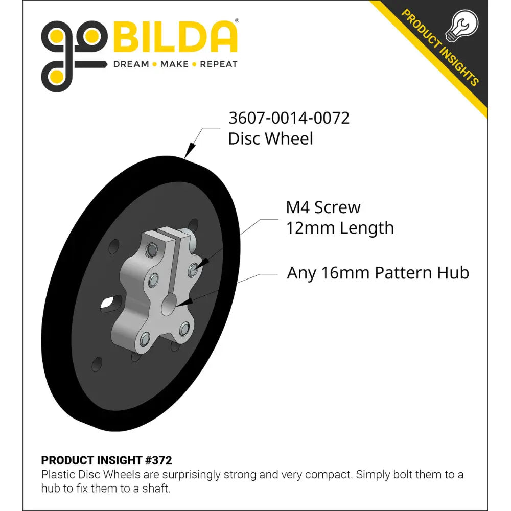 ServoCity 3607 Series Disc Wheel (14mm Bore, 48mm Diameter, Black) - 2 Pack
