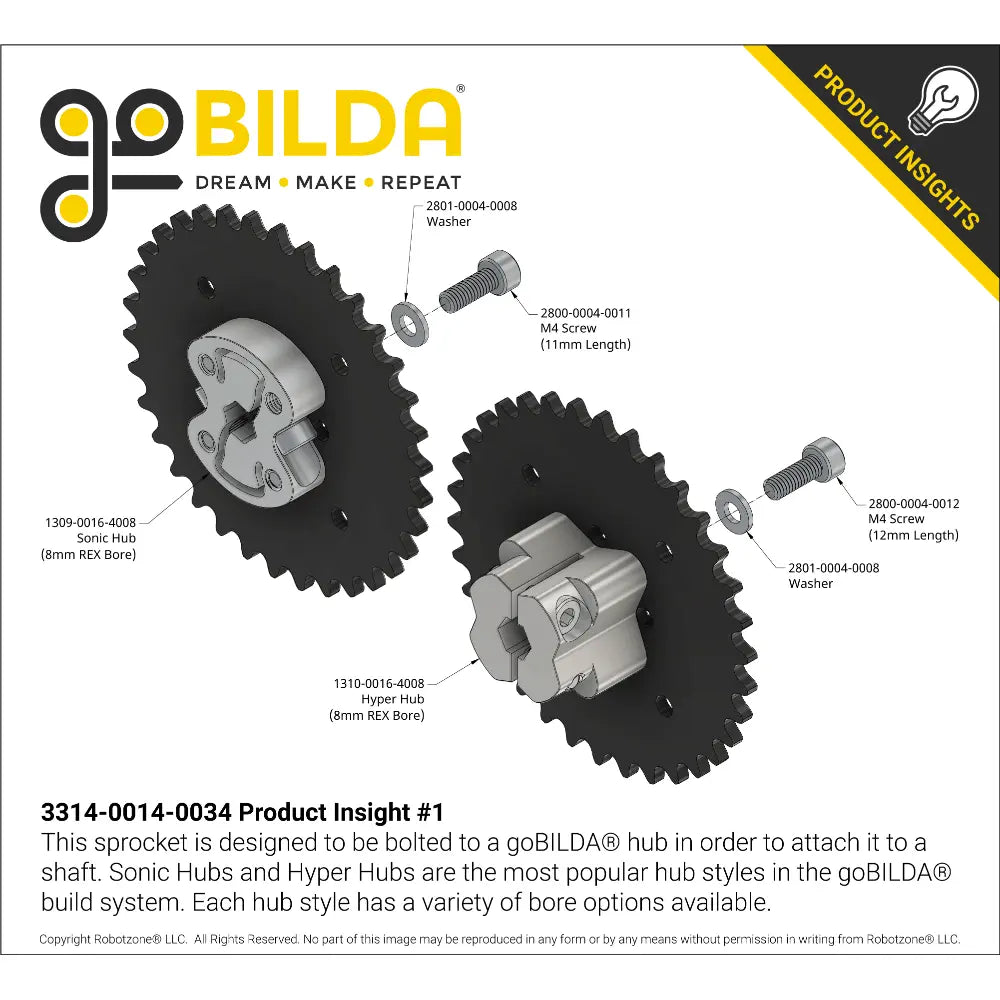 ServoCity #25 Pitch Acetal Hub-Mount Sprocket (14mm Bore, 34 Tooth)