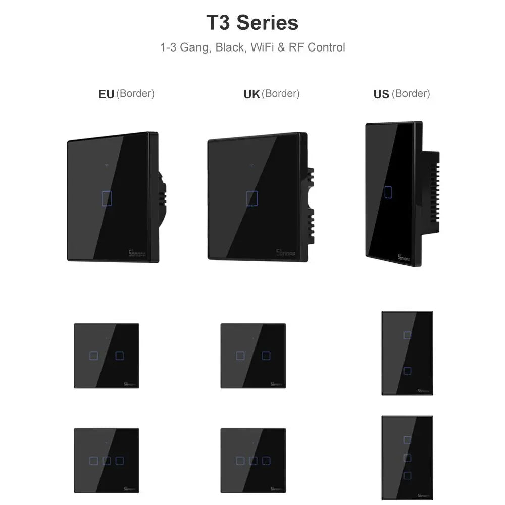 SONOFF TX Series WiFi Wall Switch (T3, EU, 1 Gang, Black)