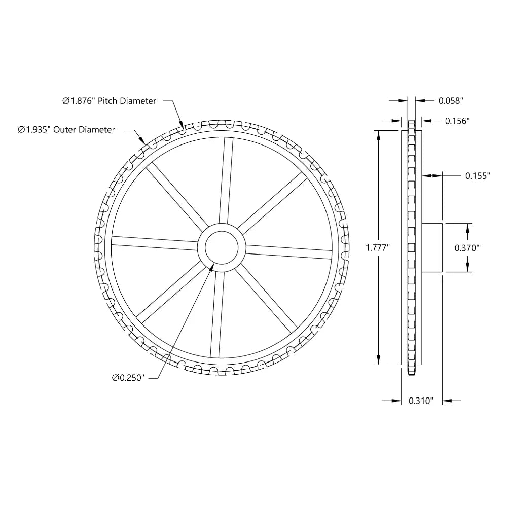 ServoCity 48 Tooth Press Fit Sprocket (0.1227" Pitch, 0.250" Bore)