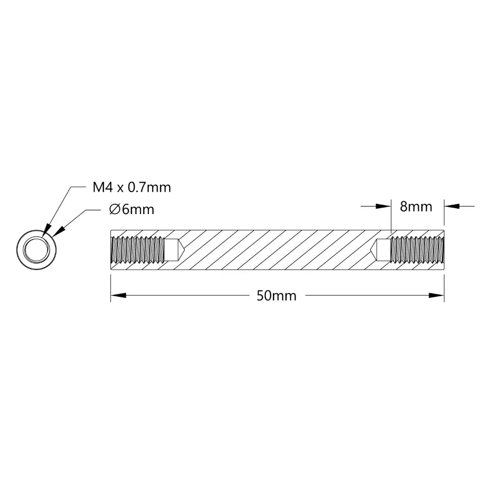 ServoCity 1501 Series M4 x 0.7mm Standoff (6mm OD, 50mm Length) - 4 Pack