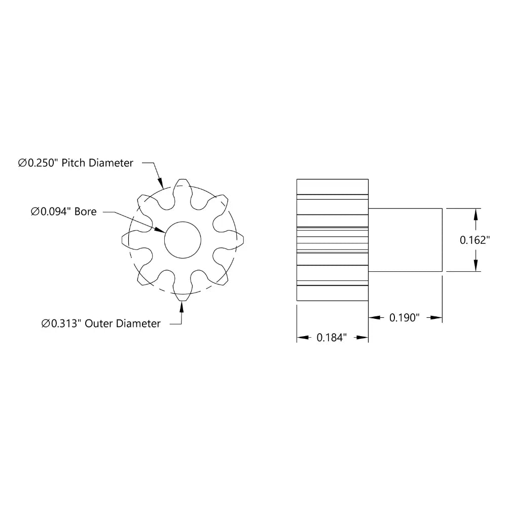 ServoCity 32P, 8T, 3/32 Bore, Plain Bore Gear (Delrin)