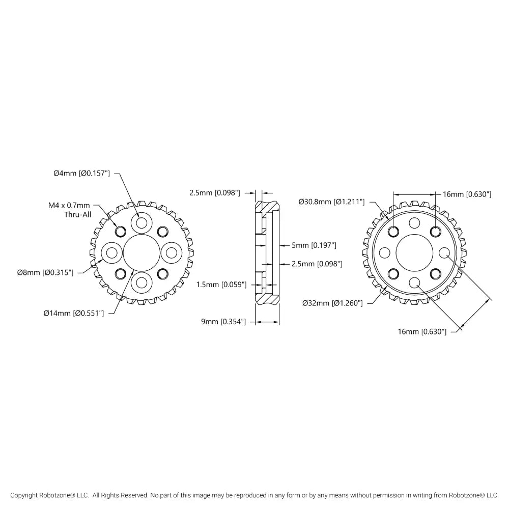 ServoCity 2314 Series Brass, MOD 1.25, Hub Mount Worm Gear (14mm Bore, 28 Tooth)