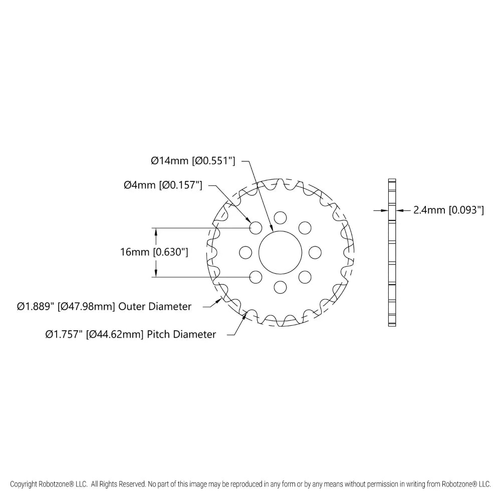 ServoCity #25 Pitch Acetal Hub-Mount Sprocket (14mm Bore, 22 Tooth)