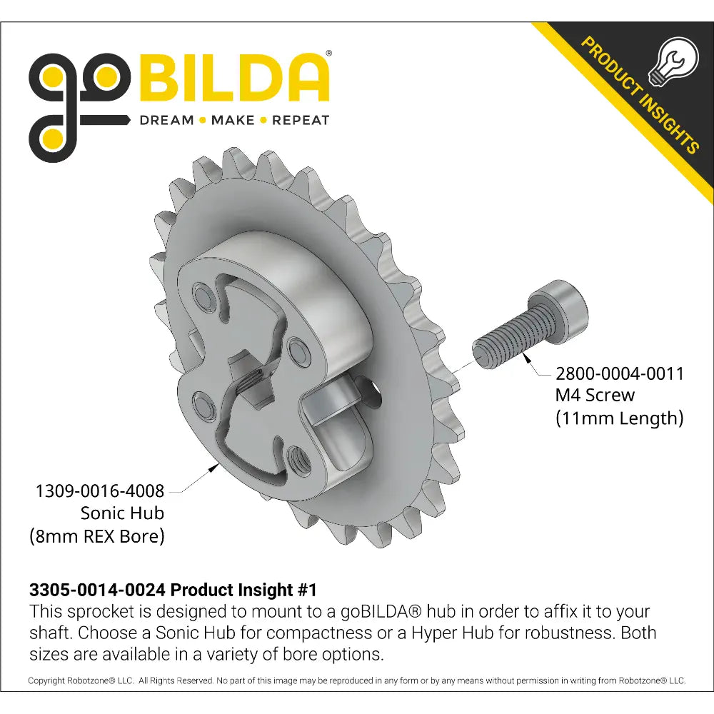ServoCity #25 Pitch Hub-Mount Sprocket (14mm Bore, 24 Tooth)