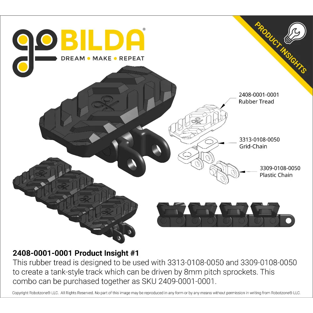 ServoCity Rubber Tread for 3313 Series Grid-Chain (50A Durometer) - 50 Pack