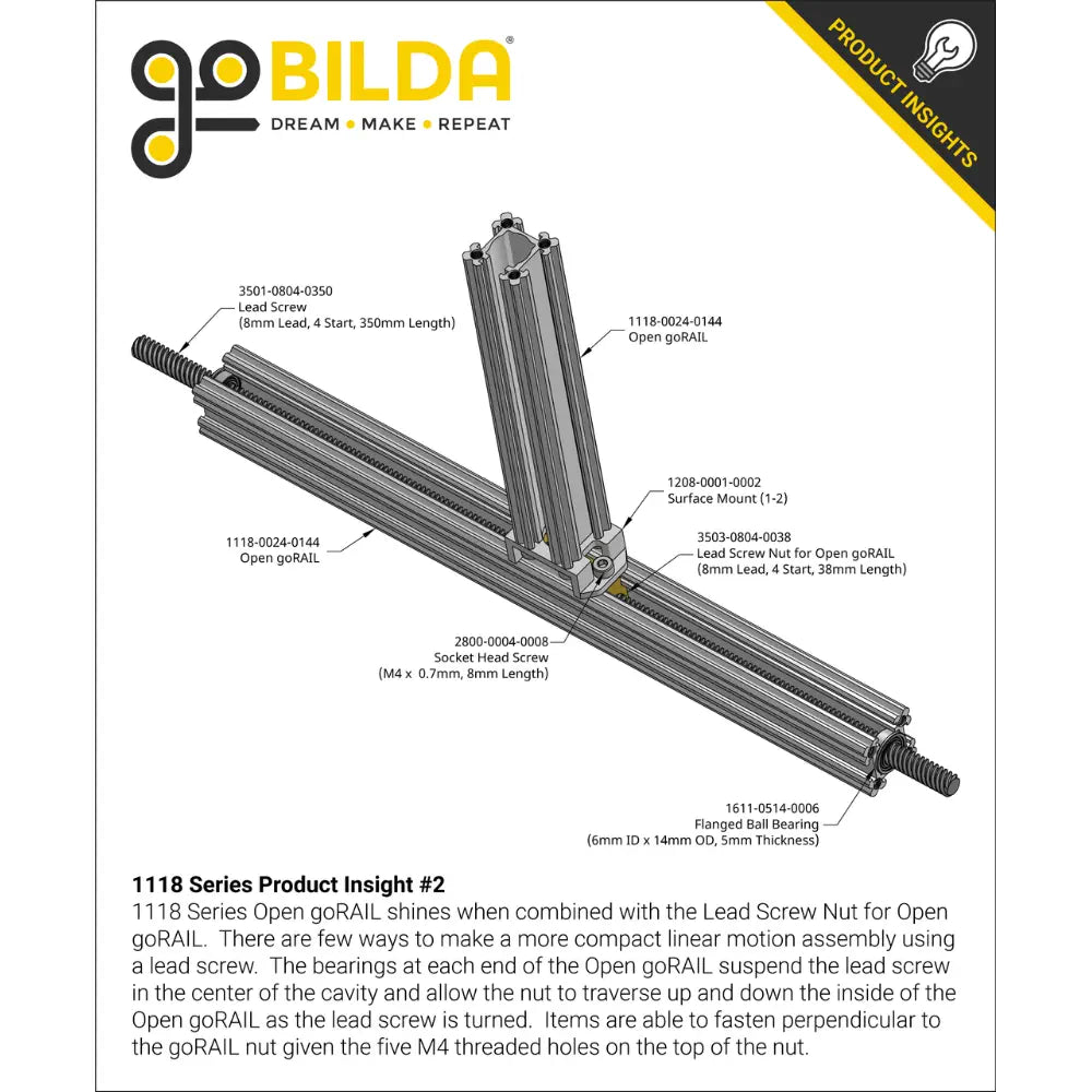 ServoCity 1118 Series Open GoRAIL (120mm Length)