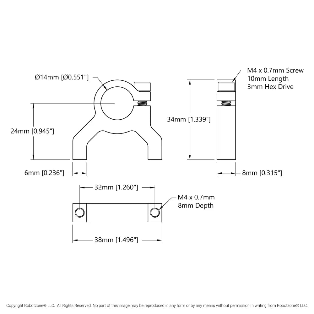 ServoCity 1400 Series 1-Side, 2-Post Clamping Mount (14mm Bore)