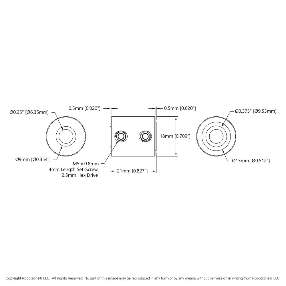 ServoCity Set-Screw Shaft Coupler (1/4" Round Bore to 3/8" Round Bore)