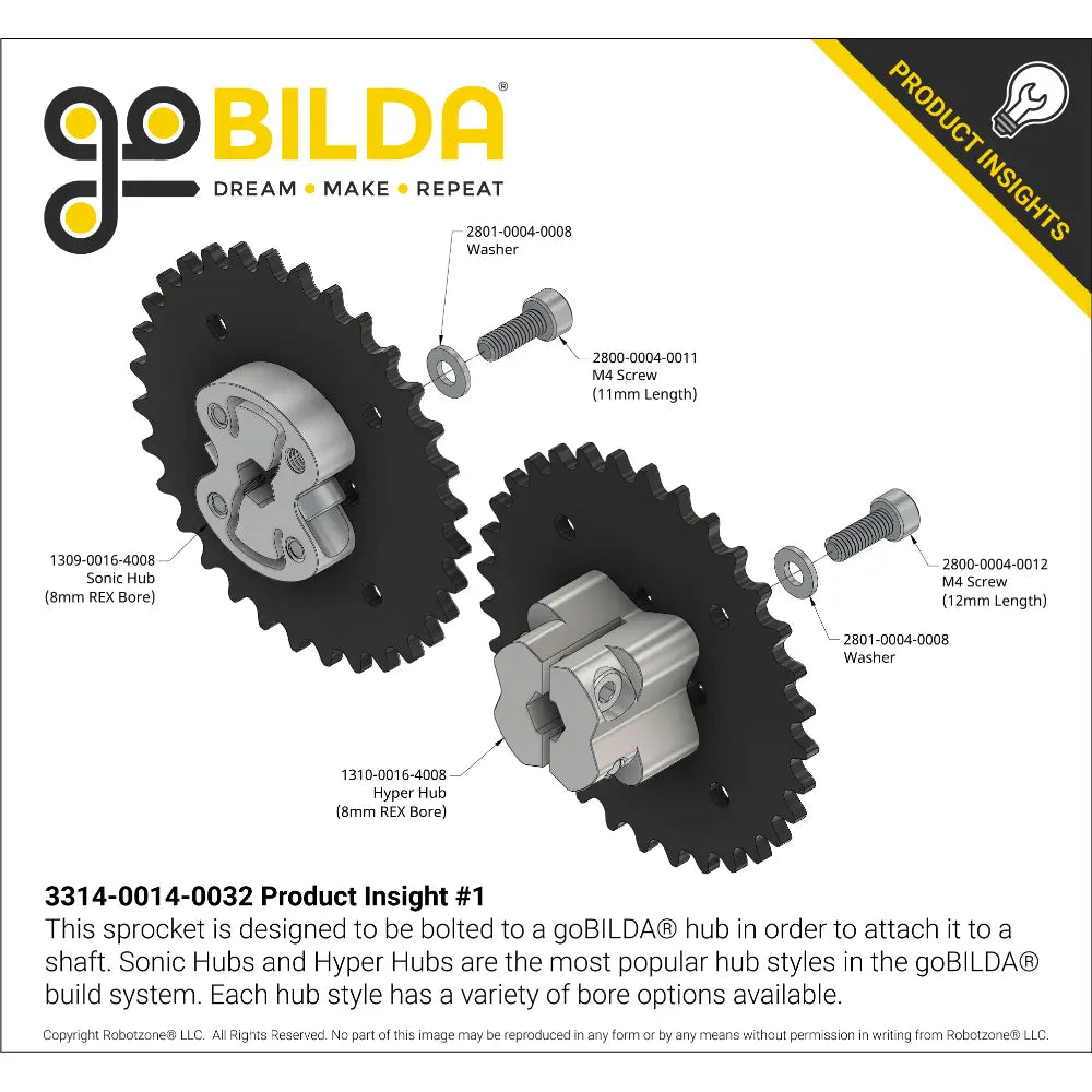 ServoCity #25 Pitch Acetal Hub-Mount Sprocket (14mm Bore, 32 Tooth)