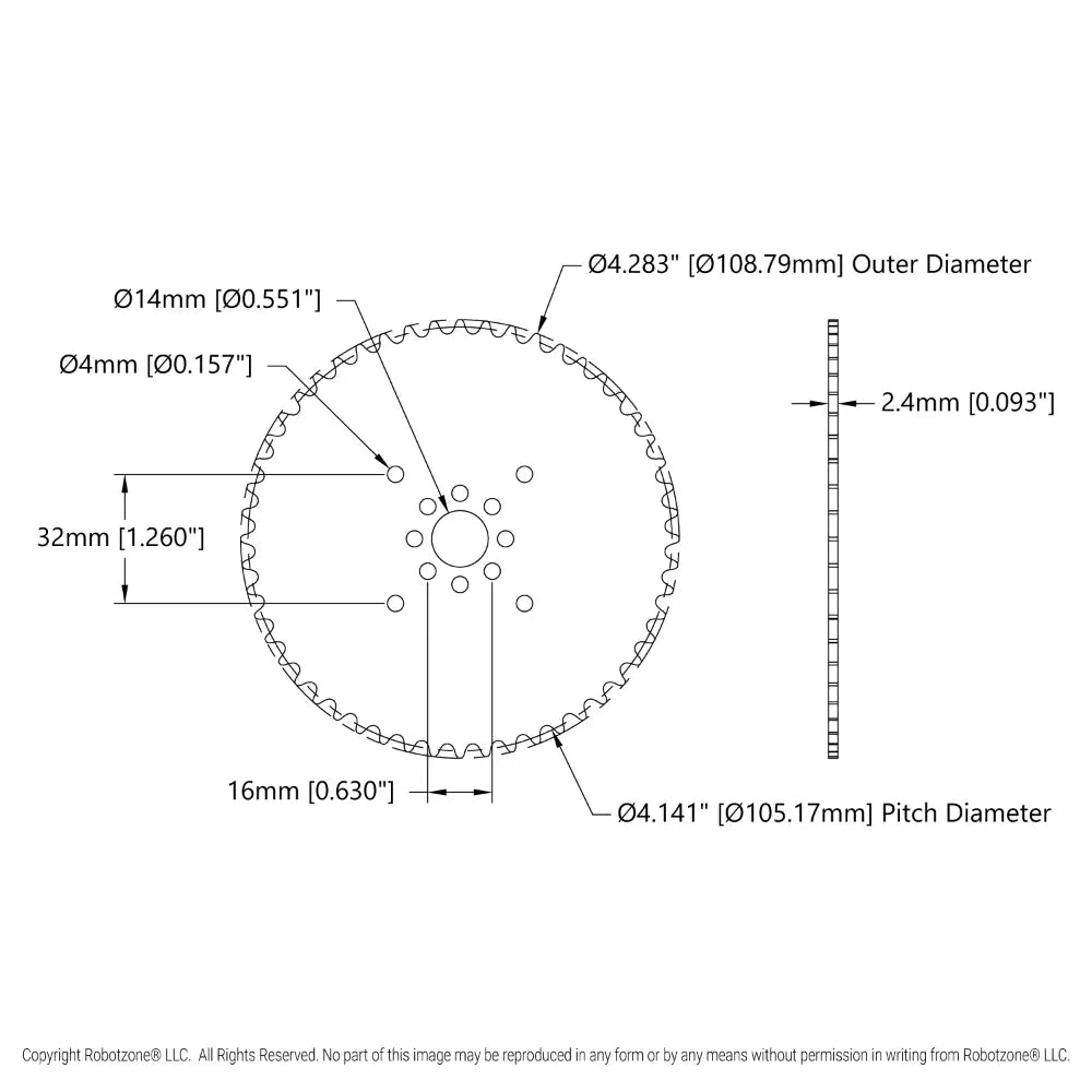 ServoCity #25 Pitch Acetal Hub-Mount Sprocket (14mm Bore, 52 Tooth)