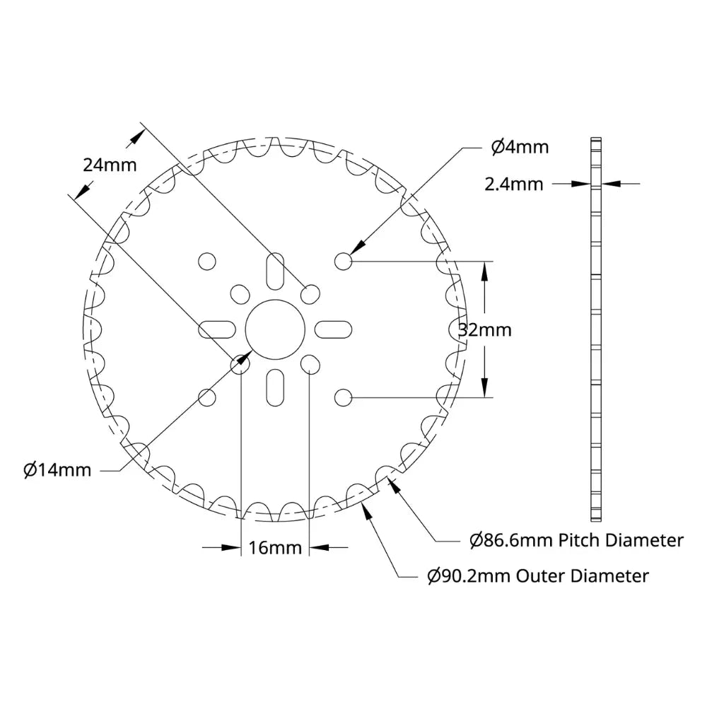 ServoCity 8mm Pitch Acetal Hub-Mount Sprocket (14mm Bore, 34 Tooth)