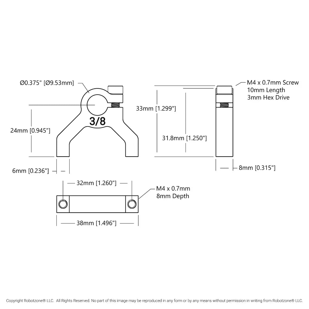 ServoCity 1400 Series 1-Side, 2-Post Clamping Mount (3/8" Bore)
