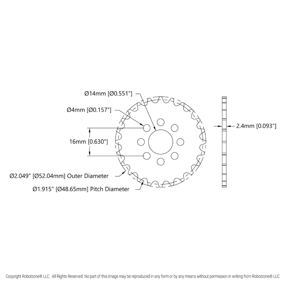 ServoCity #25 Pitch Acetal Hub-Mount Sprocket (14mm Bore, 24 Tooth)