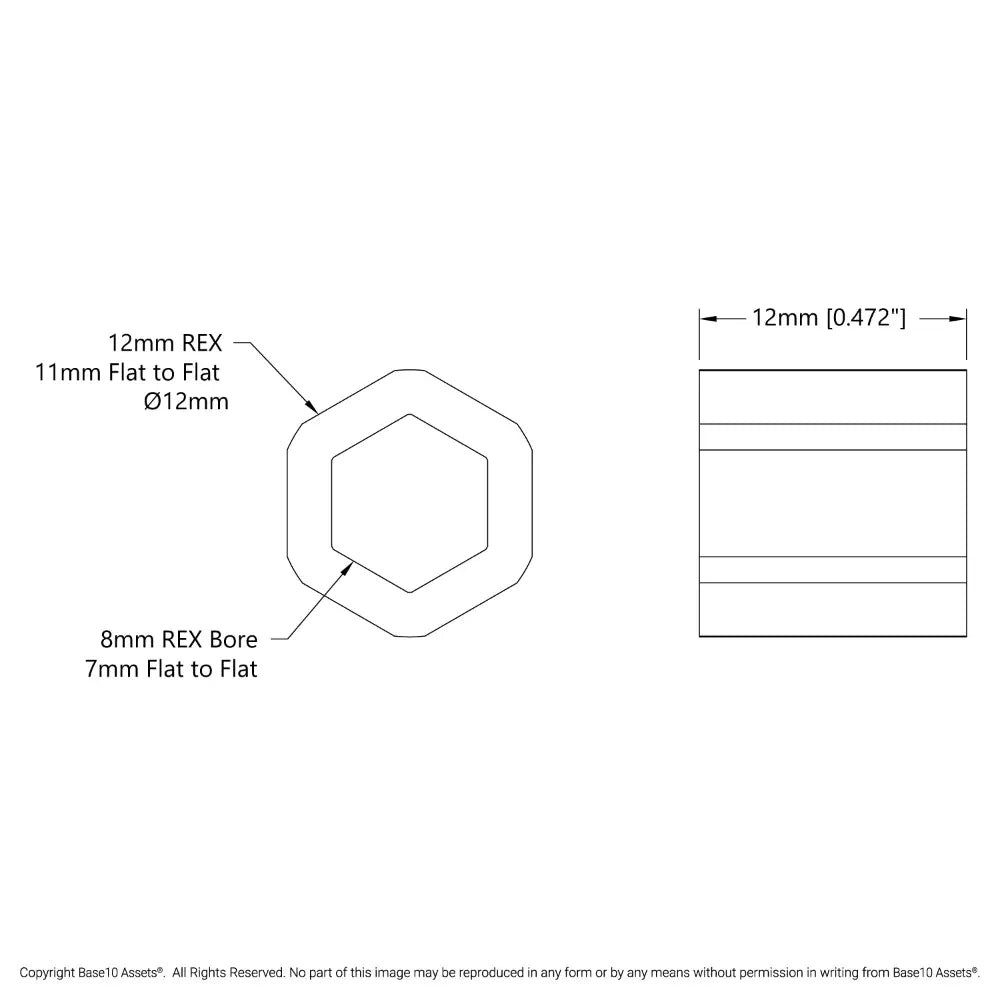 8mm REX™ Plastic Spacer (12mm REX™ OD, 12mm Length) - 12 Pack
