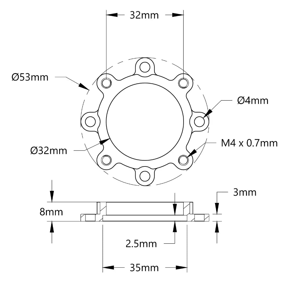 ServoCity 1517 Series Counterbored Pattern Spacer (32mm Bore, 8mm Length)